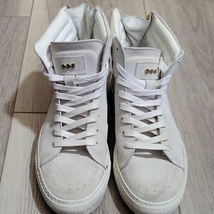 Buscemi White Zip Back Leather High Top Sneakers with Textured Soles